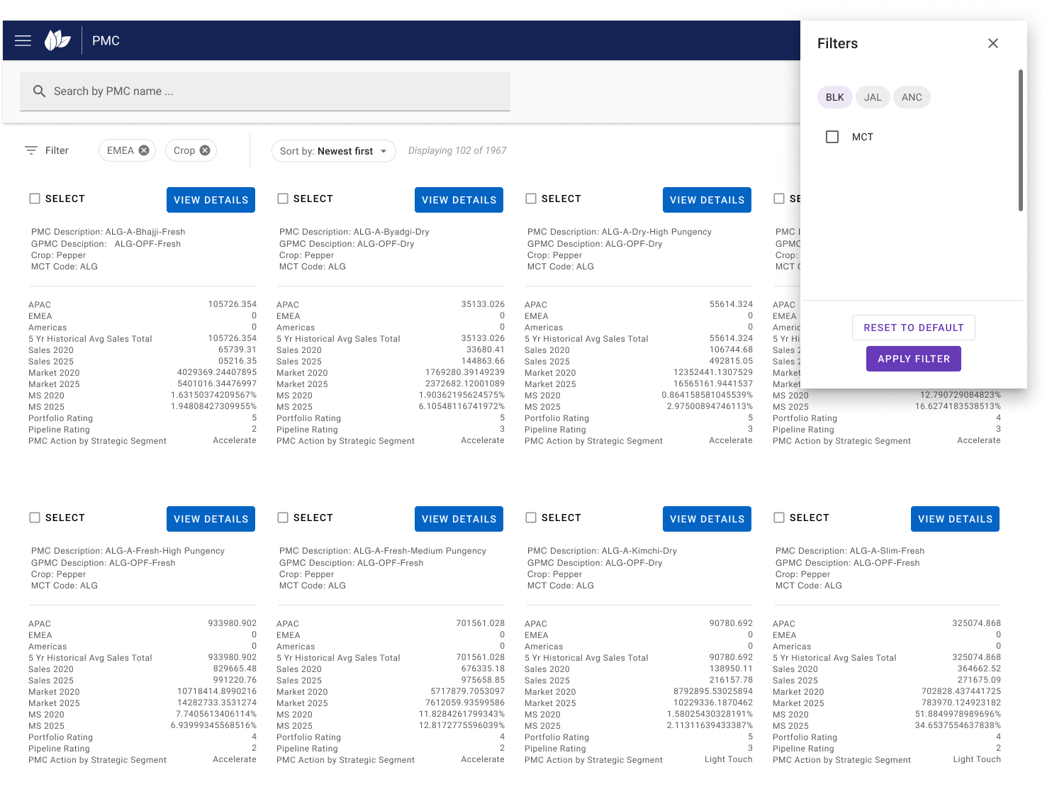 11 PMC PMC Dashboard Filter Side Sheet