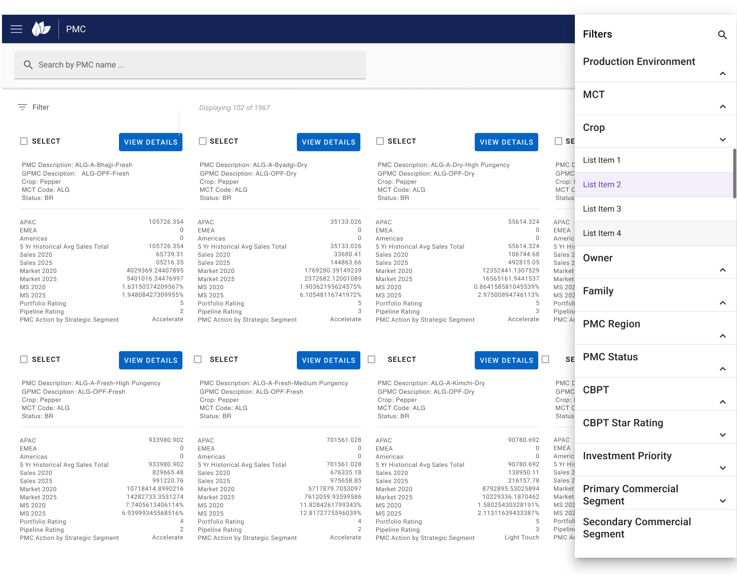 9 PMC Dashboard Filter Side Sheet